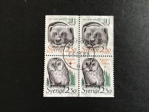 DJUR I HOTAD MILJÖ 1989 facit nr 1542 SX lyxstämplat block LIDINGÖ 6