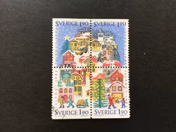 JULPOST 1986, facit nr 1426-1429 i stämplat 4-block