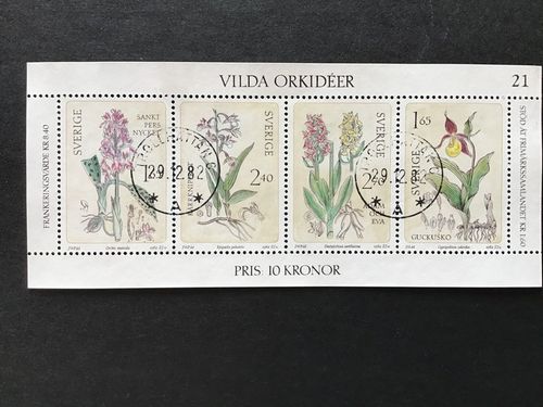 VILDA ORKIDEER facit nr 1222-1225 lyxstämplat block TROLLHÄTTAN 6