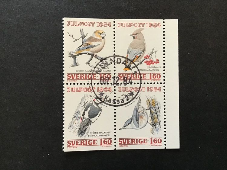 JULPOST 1984 facit nr 1324-1327 i lyxstämplat block MÖLNDAL 1