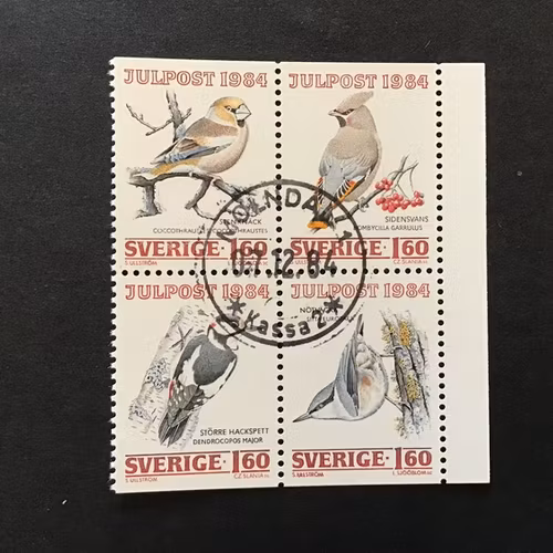 JULPOST 1984 facit nr 1324-1327 i lyxstämplat block MÖLNDAL 1