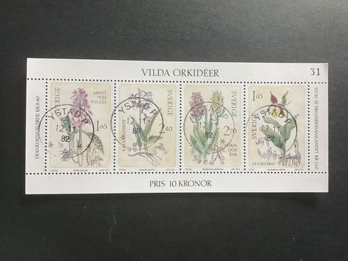VILDA ORKIDEER 1982 facit nr 1222-1225 lyxstämplat block YSTAD P