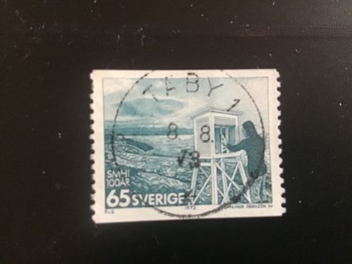 VÄDERLEKSTJÄNSTEN 100 ÅR facit nr 823 lyxstämplat TÄBY 1