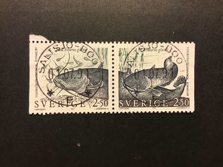 SÄLLSYNTA SÖTVATTENSFISKAR 1991 facit nr 1667 SX lyxstämplat par SALTSJÖ BOO