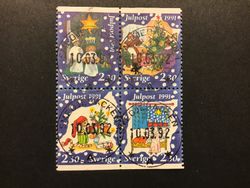 JULPOST 1991 facit nr 1712-1715 lyxstämplat block SMEDJEBACKEN 1