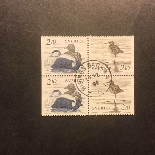 FÅGLAR VID VATTEN 1986 facit nr 1394 SX praktstämplat block HISINGS BACKA
