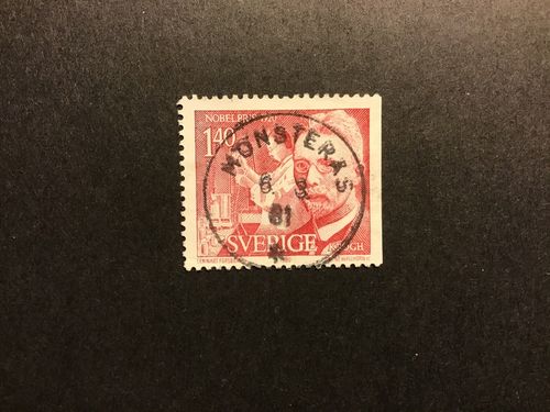 NOBELPRISTAGARE 1920 facit nr 1147 praktstämplat MÖNSTERÅS