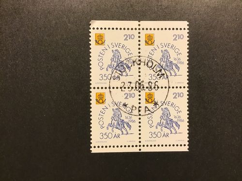 POSTVERKET 350 ÅR facit nr 1398 i lyxstämplat 4-block STOCKHOLM