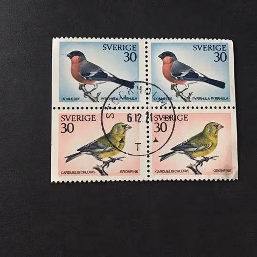SVENSKA FÅGLAR facit nr 713+714 BB i lyxstämplat block STOCKHOLM