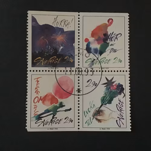 HÄLSNINGSFRIMÄRKEN facit nr 1802-1805 lyxstämplat block MALMÖ 1