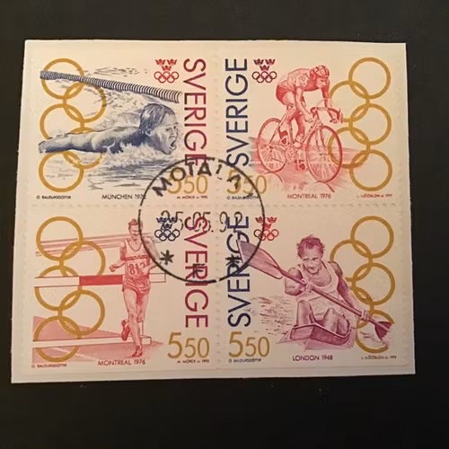 OLYMPISKT GULD III 1992 facit nr 1738-1741 lyxstämplat block MOTALA 1