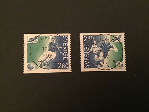 EM I FOTBOLL 1992 facit nr 1732+1733 LYXSTÄMPLAD SERIE UMEÅ P