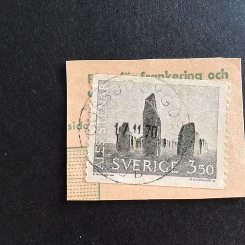 ALE STENAR facit nr 579 LYXSTÄMPLAT PÅ KLIPP GUSSJÖBYGDEN