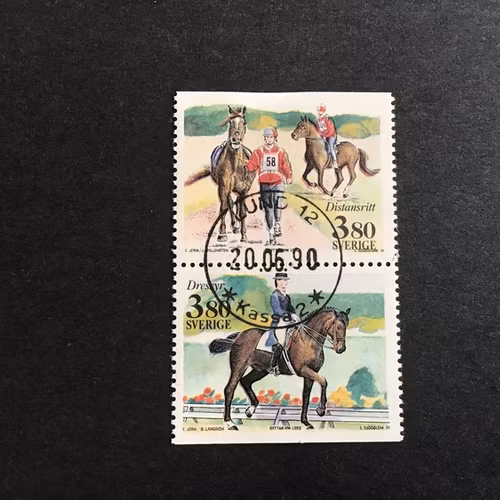 RYTTAR VM 1990 facit nr 1621 SX LYXSTÄMPLAT PAR LUND 12