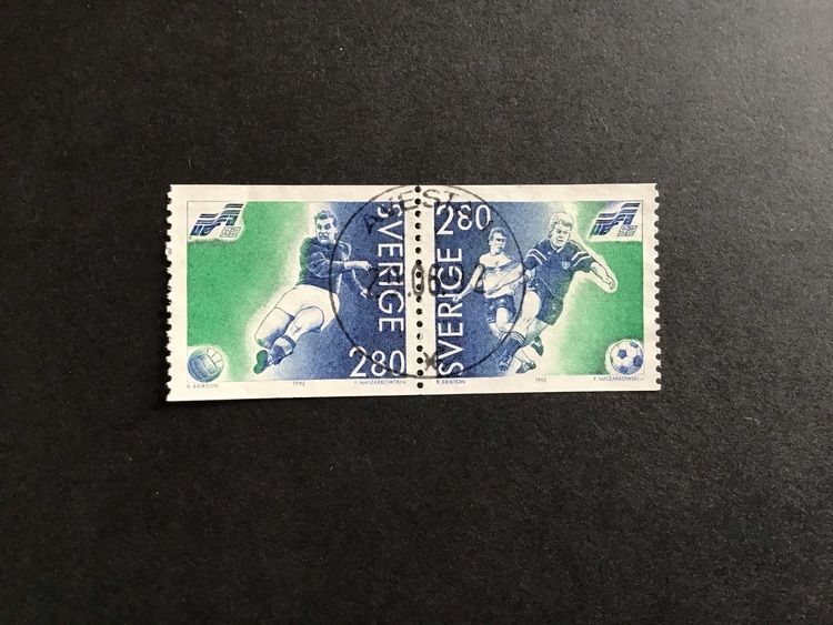 EM I FOTBOLL 1992 facit nr 1733 SX1 LYXSTÄMPLAT PAR AVESTA 1