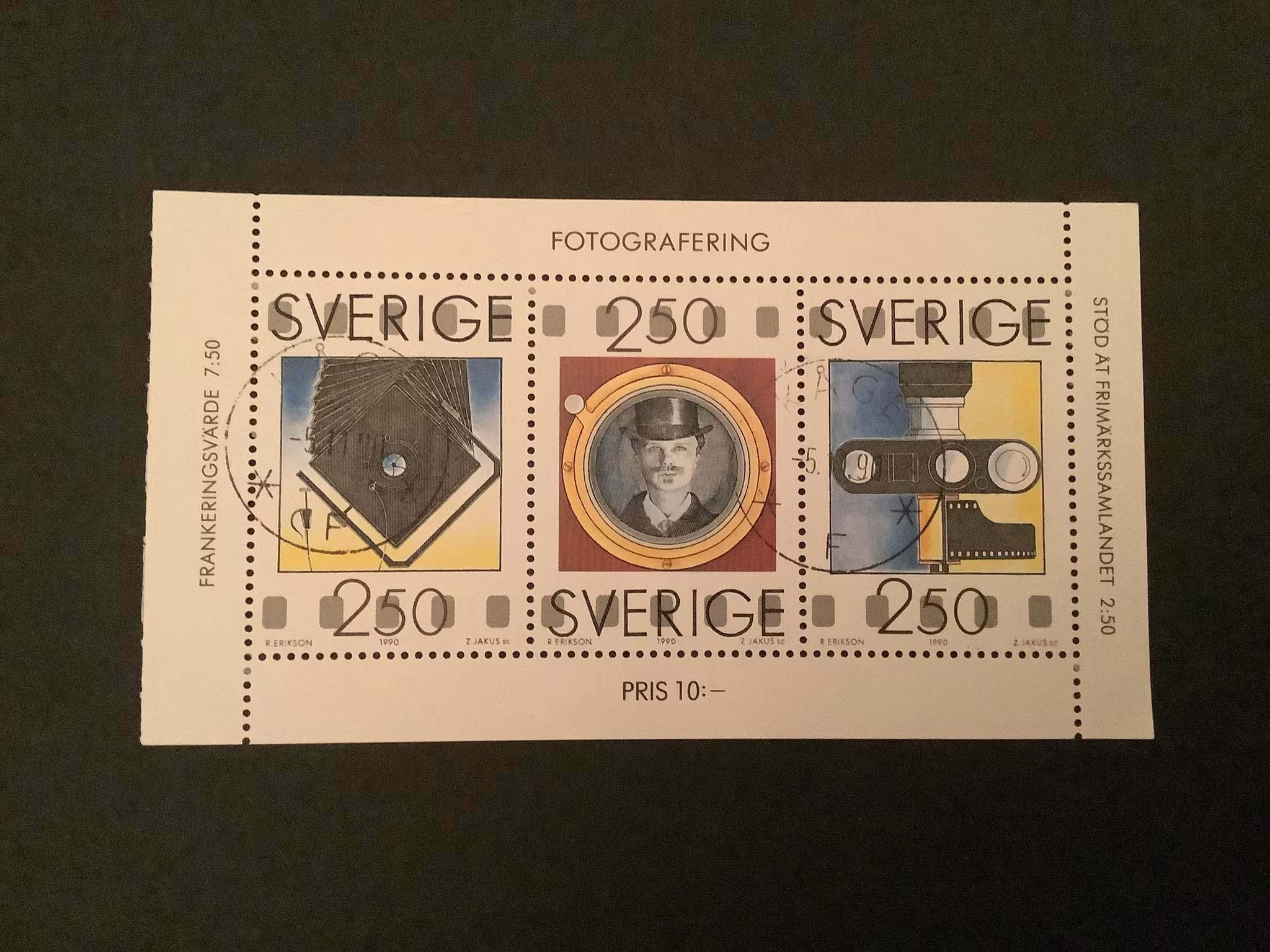 FOTOGRAFERING 1990 facit nr 1647-1649 i LYXST BLOCK KÅGE