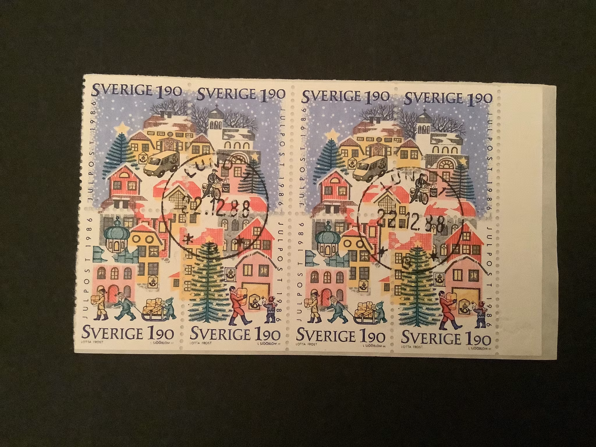 JULPOST 1986 facit nr 1426-1429 i lyxstämplat BLOCK LUND 1