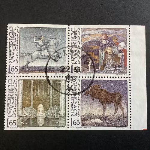 JOHN BAUER 1982 facit nr 1195-1198 LYXST BLOCK LEKSAND