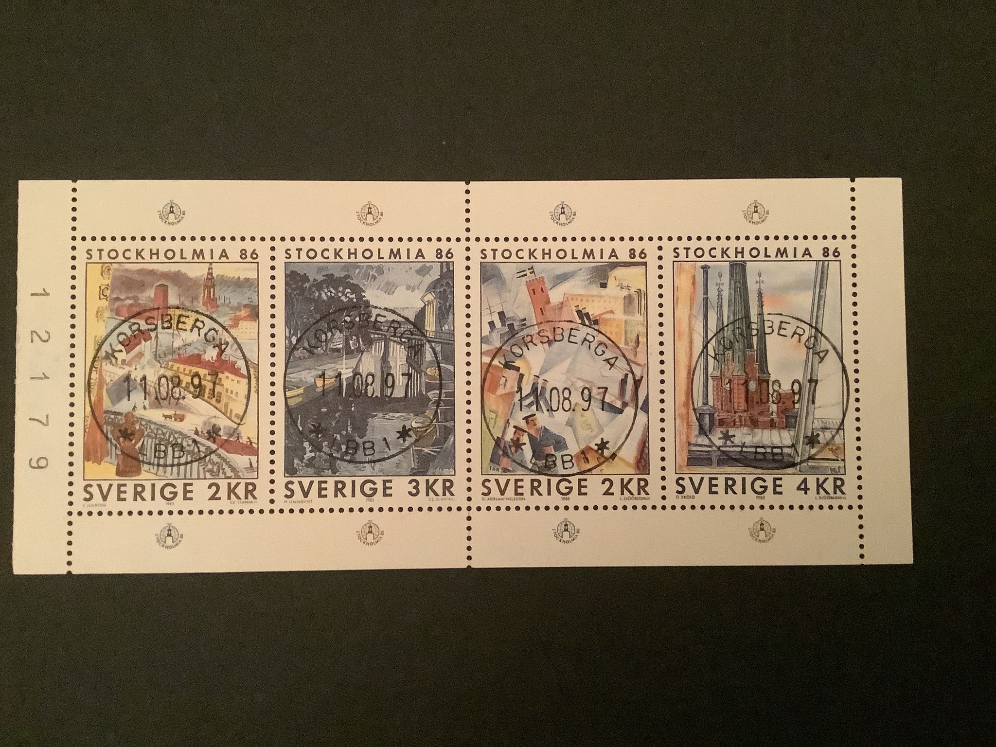 STOCKHOLMIA 86 III facit nr 1353-1356 LYXST BLOCK KORSBERGA