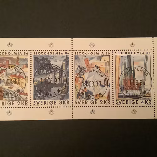 STOCKHOLMIA 86 III facit nr 1353-1356 LYXST BLOCK KORSBERGA