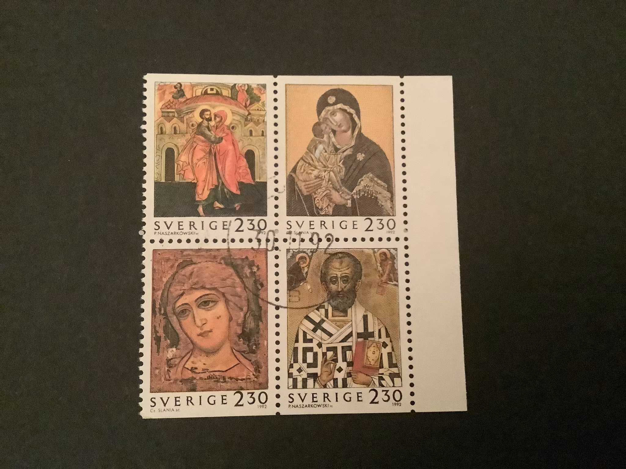 JULPOST 1992 facit nr 1765-1768 STÄMPLAT BLOCK