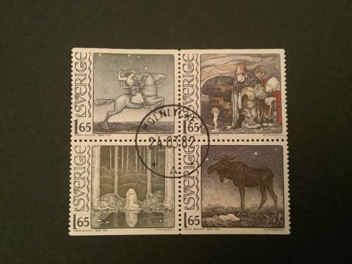 JOHN BAUER facit nr 1195-1198 i LYXST BLOCK MÖLNLYCKE 1