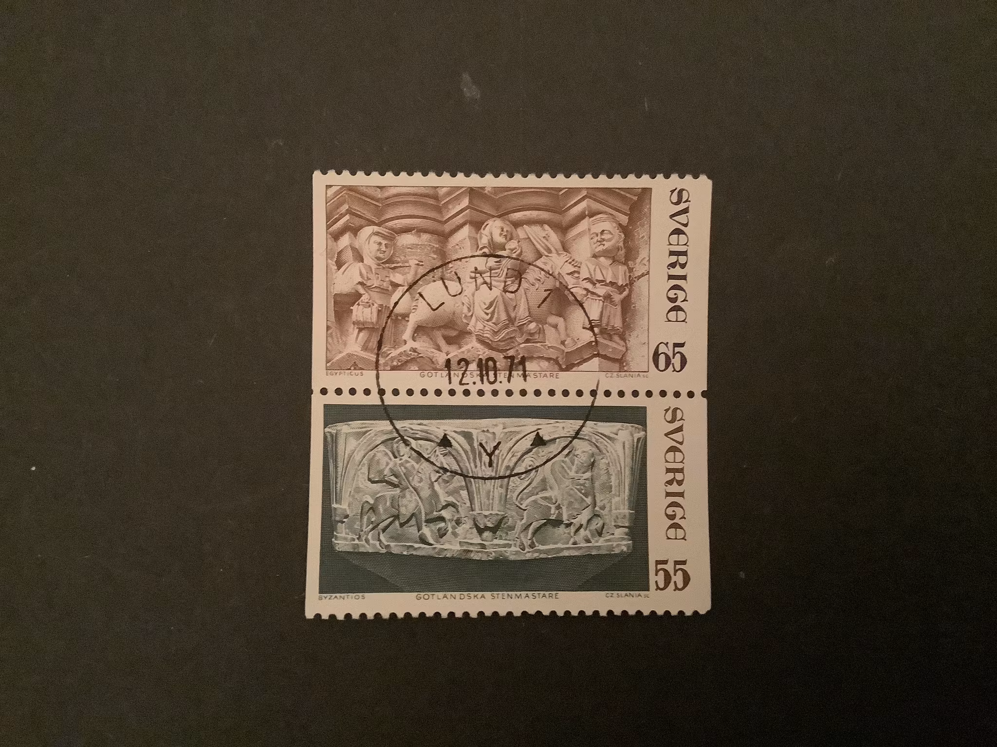 GOTLÄNDSKA STENMÄSTARE facit nr 736+737 i lyxstämplat par LUND 1