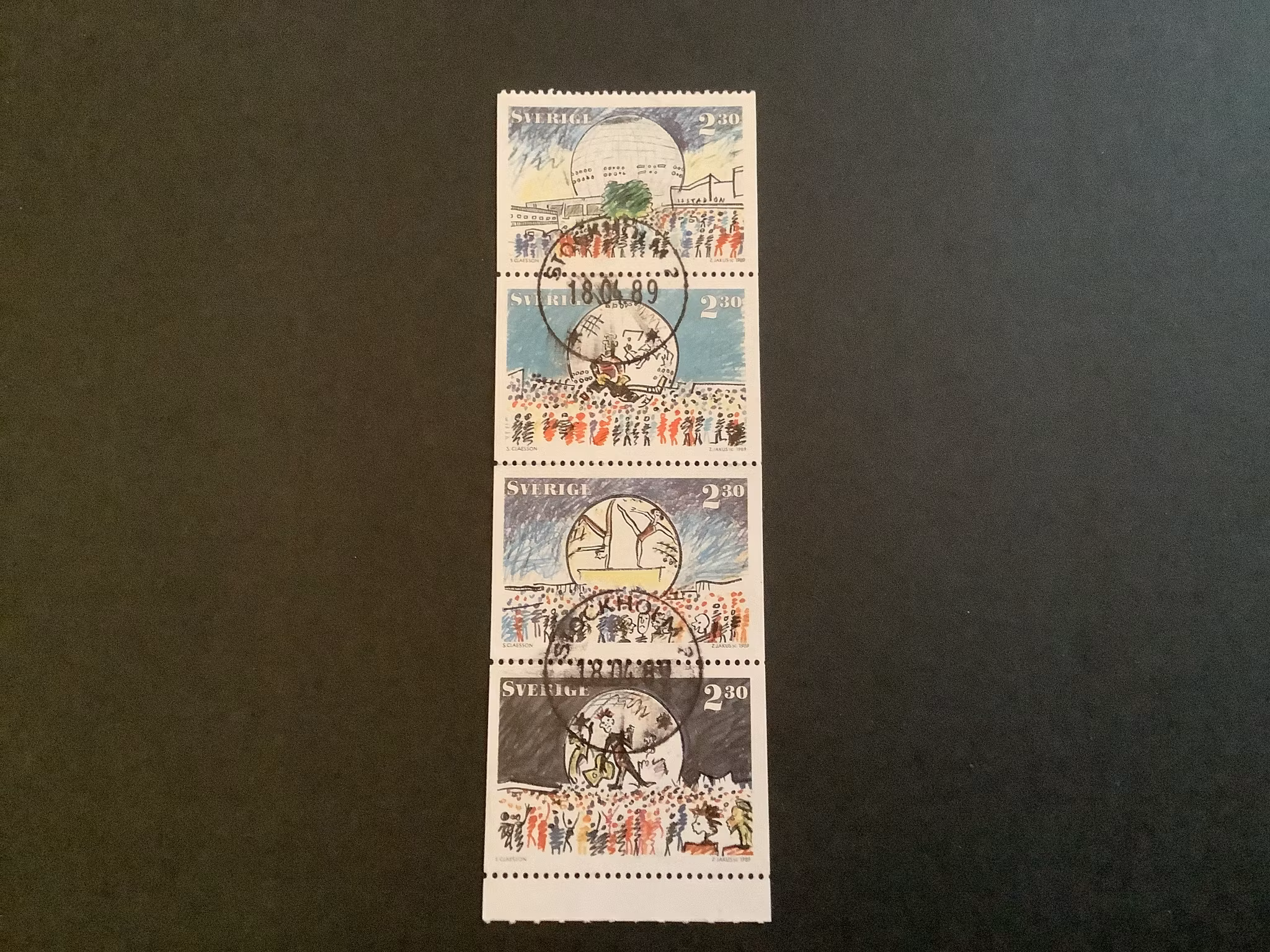 GLOBEN 1989 facit nr 1547-1550 stämplat häftesblock