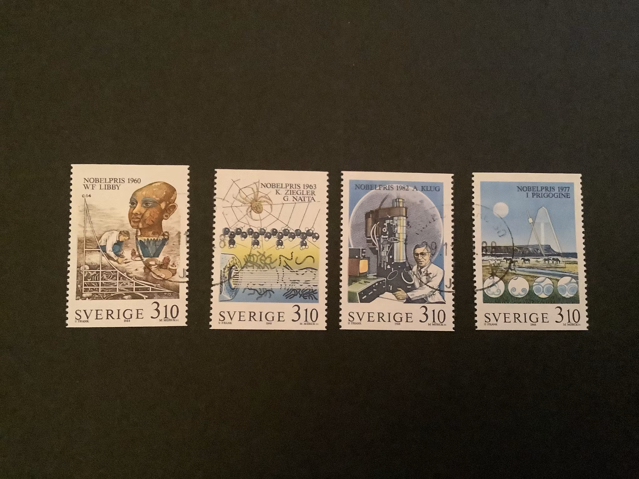 NOBELPRIS KEMI 1988 facit nr 1533-1536 STÄMPLAD SATS