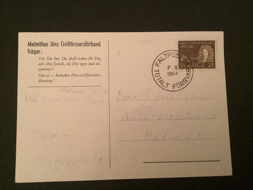 VYKORT STÄMPLAT FÄLTPOST 64 TOTALFÖRSVAR