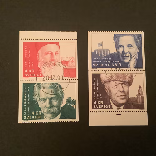 NOBELPRISTAGARE FRED 1991 facit nr 1708+1709 och 1710+1711 i LYXST par BODEN 1