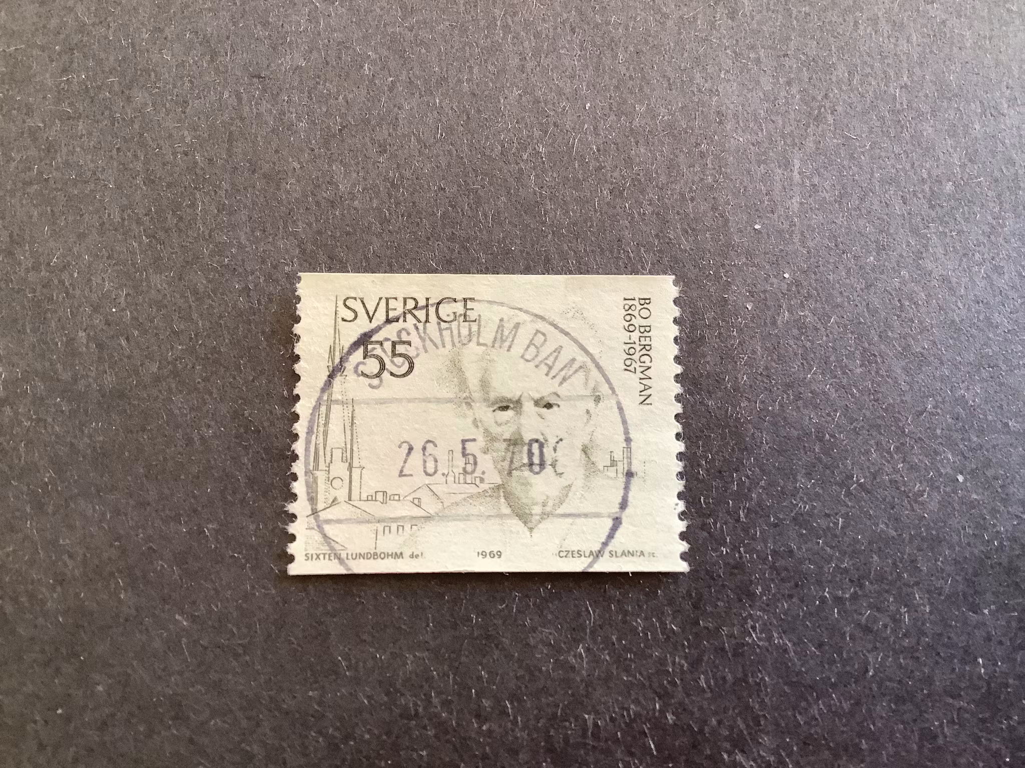 BO BERGMAN 1969 facit nr 673 A praktstämplat STOCKHOLM BAN