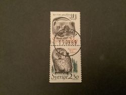 DJUR I HOTAD MILJÖ 1989 facit nr 1542 SX LYXST PAR BODEN 1
