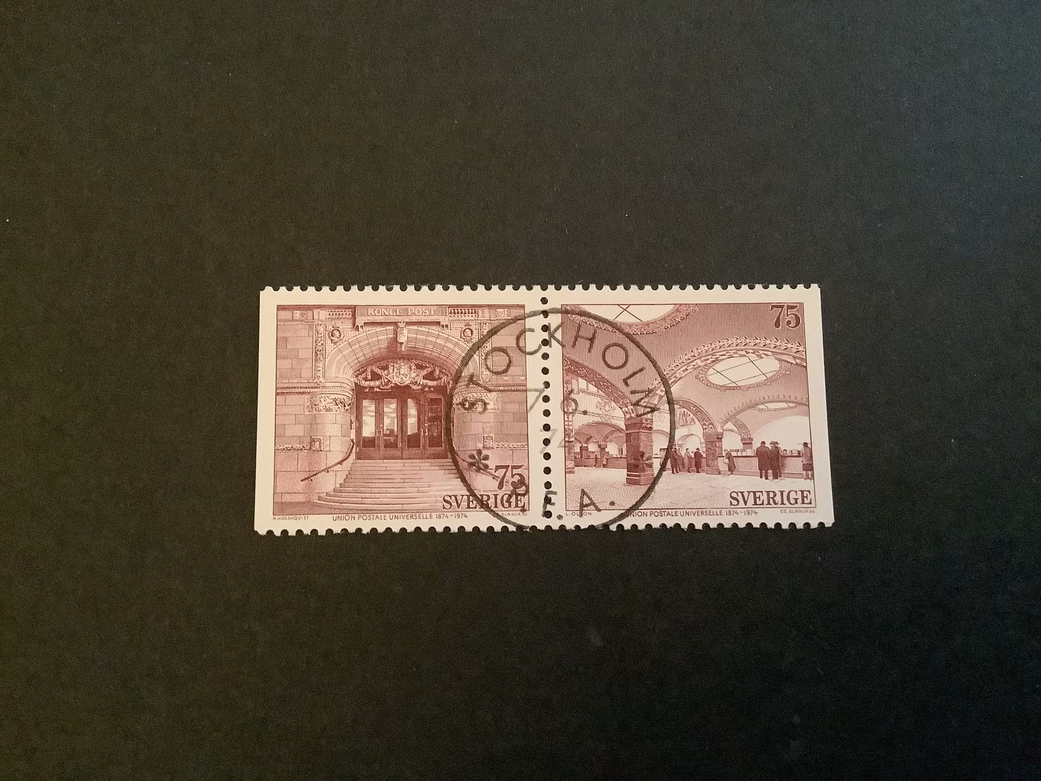 Världspostföreningen facit nr 872 SX lyxstämplat par Stockholm