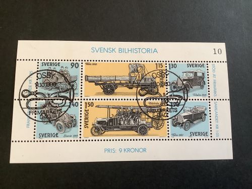 Svensk bilhistoria facit nr 1135-1140 lyxstämplat block OSBY