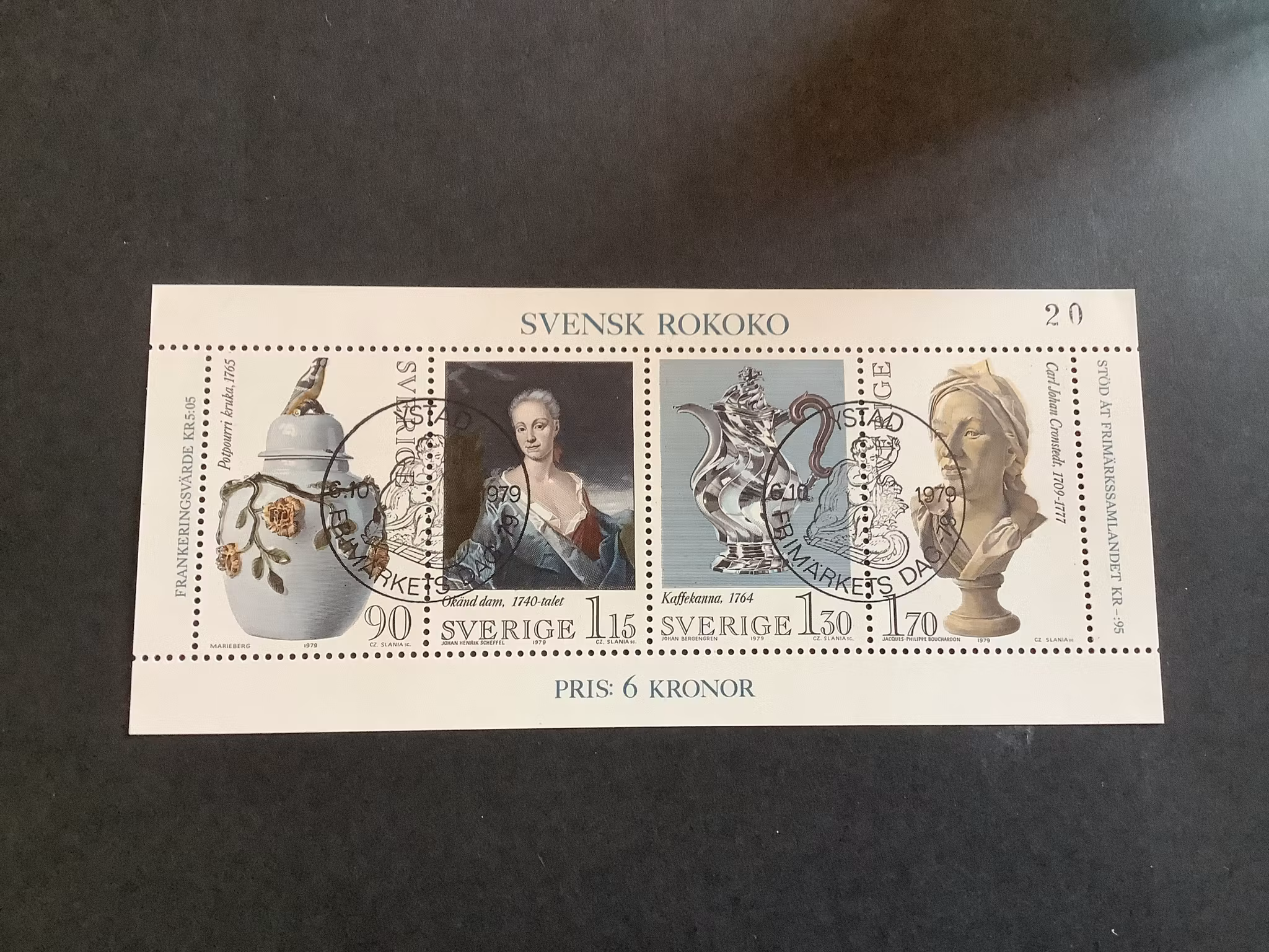 Svensk Rokoko facit nr 1095-1098 lyxstämplat block Ystad