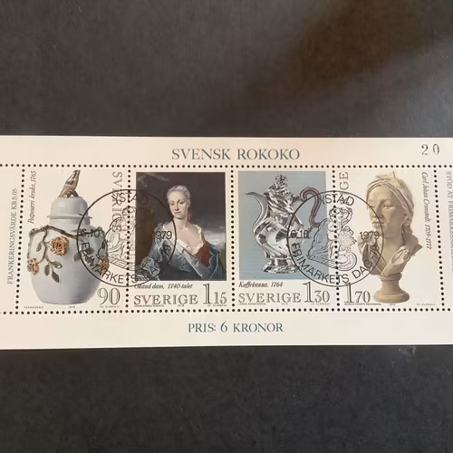 Svensk Rokoko facit nr 1095-1098 lyxstämplat block Ystad