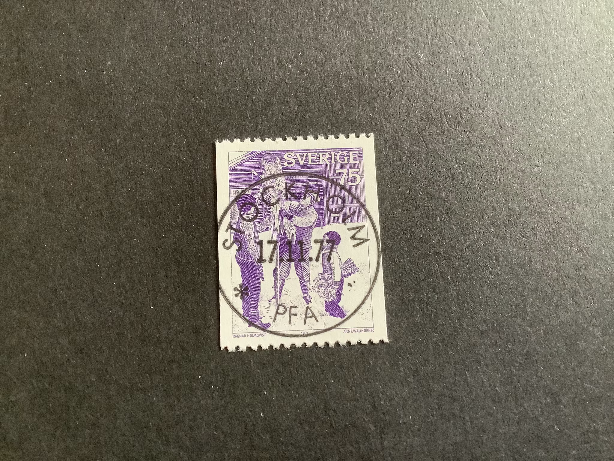 Julförberedelser 1977 facit nr 1021 lyxstämplat Stockholm