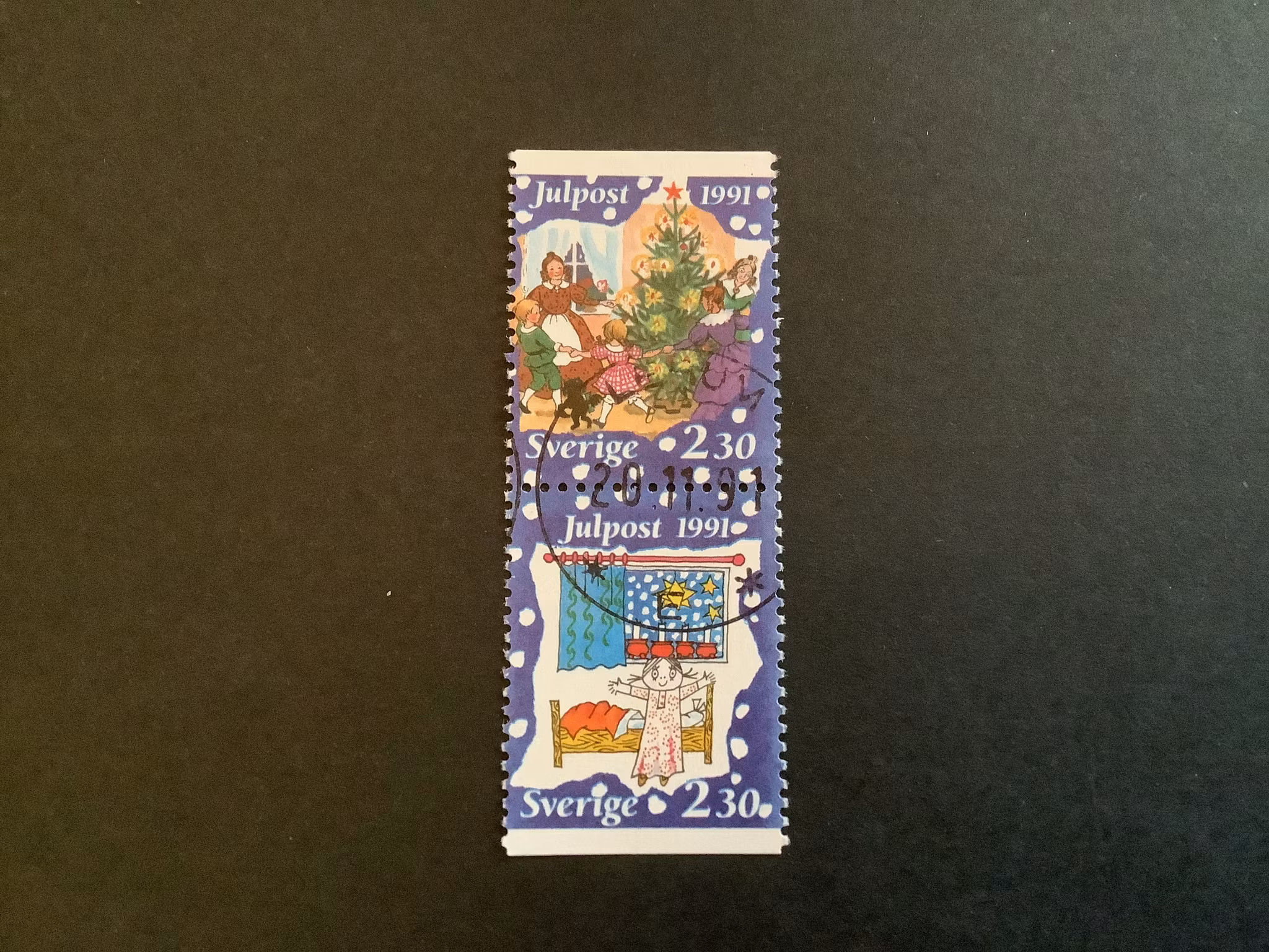 Julpost 1991 facit nr 1715 SX lyxstämplat  par LERUM