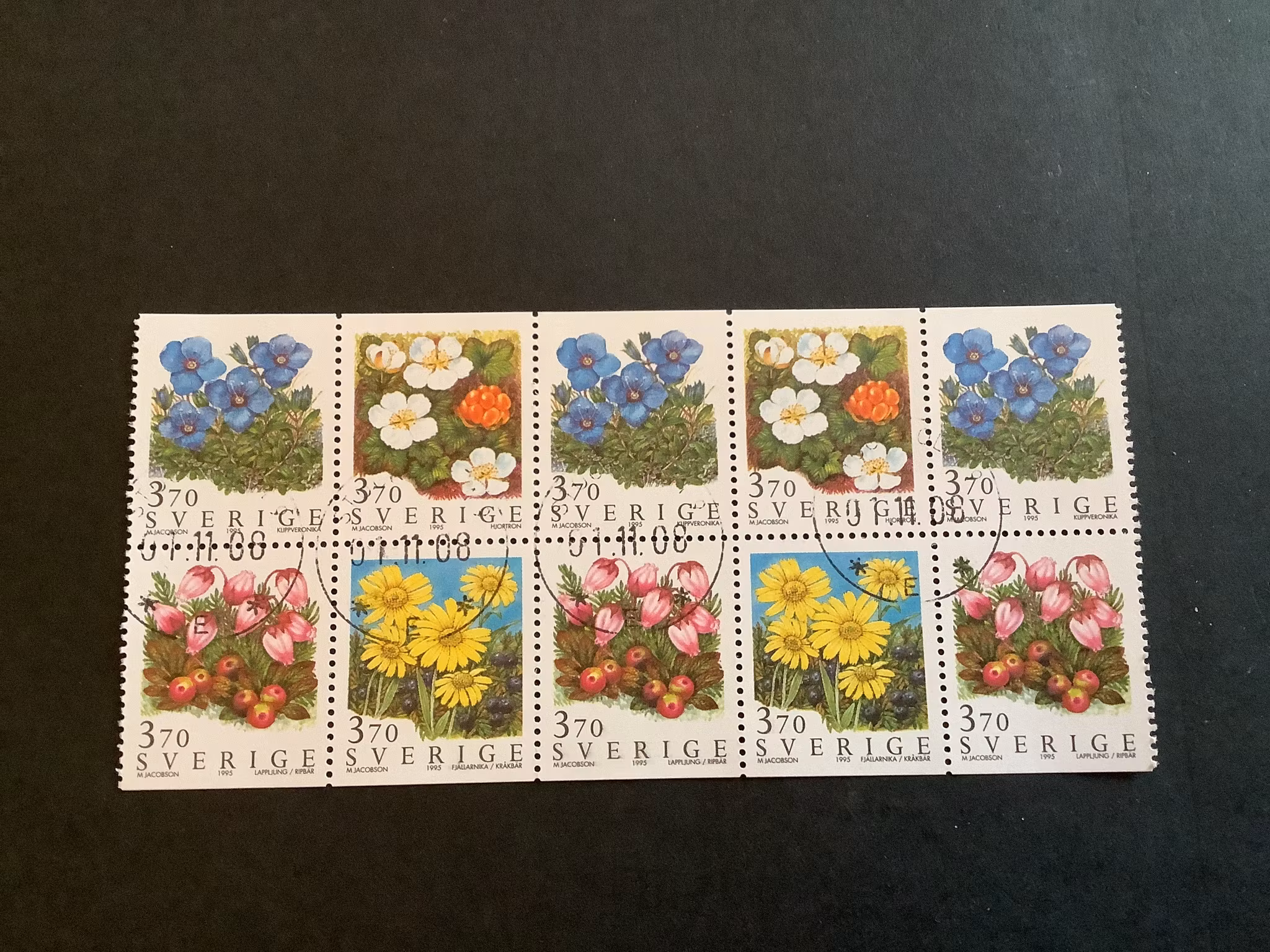 Fjällblommor facit nr 1900-1903 i stämplat 10  block
