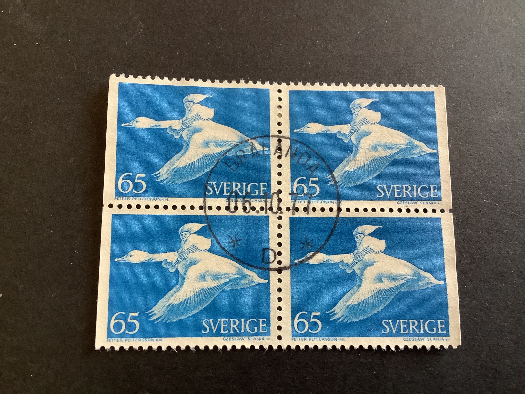 Nils Holgersson facit nr 750 BB V1 i lyxst. 4-block BRÅLANDA