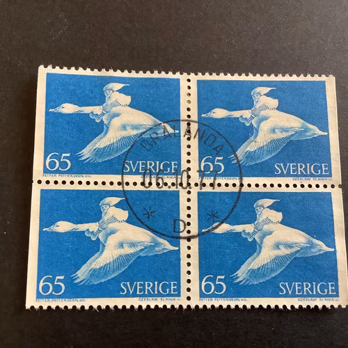 Nils Holgersson facit nr 750 BB V1 i lyxst. 4-block BRÅLANDA