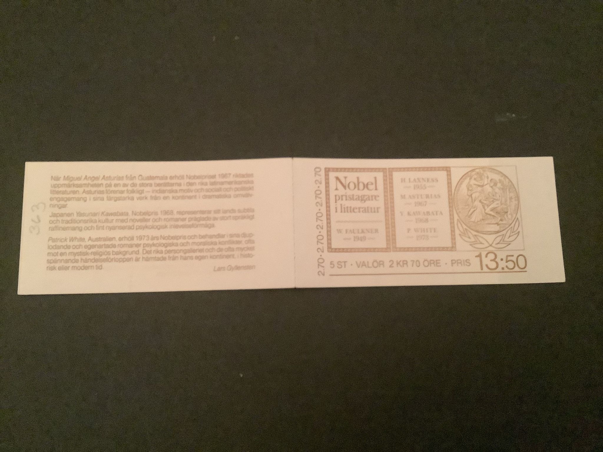Nobelpris Litteratur facit nr 1381-1385 H 363 lyxstämplat KIRUNA
