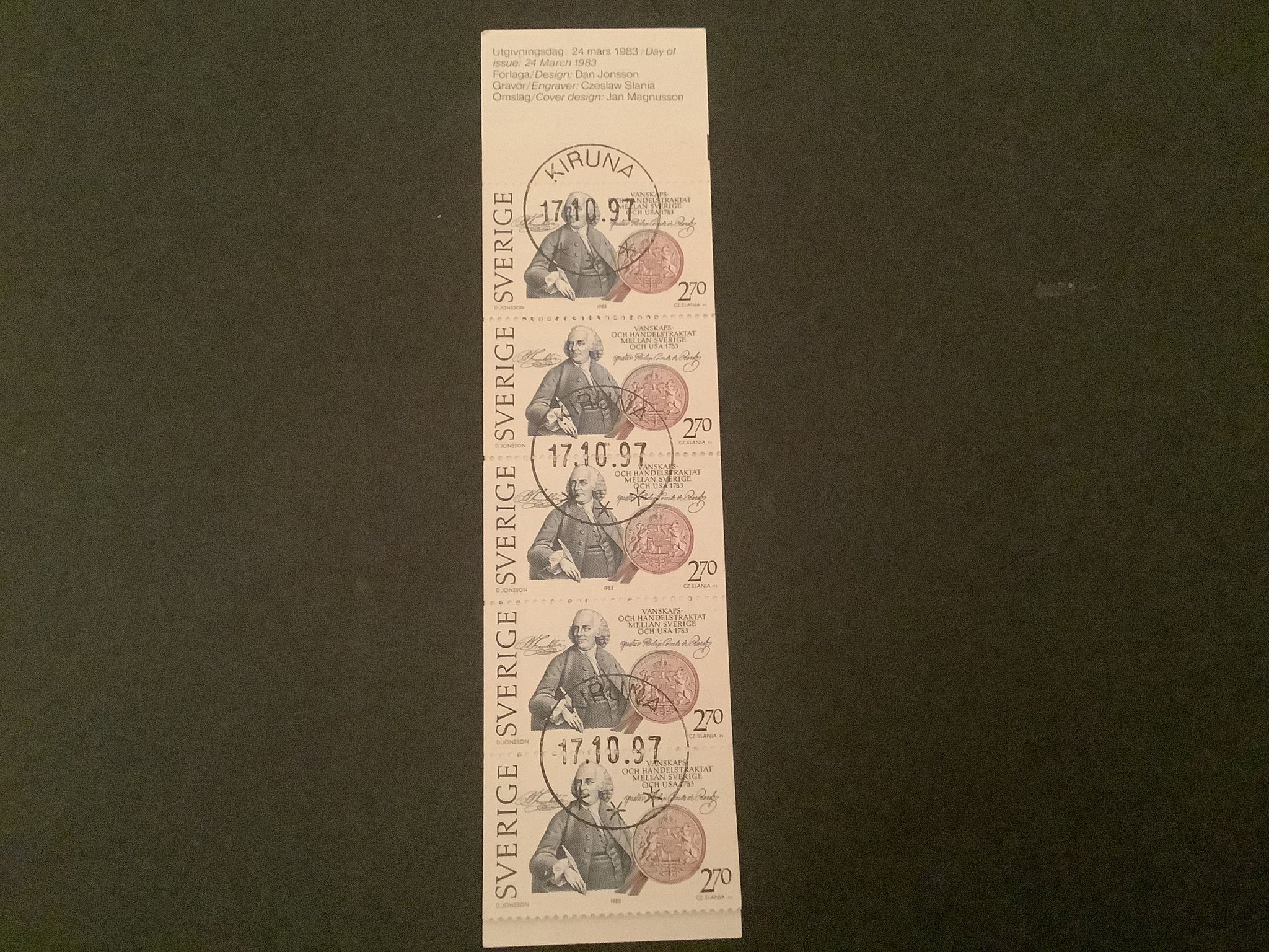 Traktat Sverige-USA H 343 facit nr 1249 lyxstämplat KIRUNA
