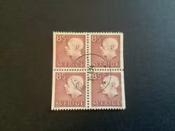 Gustaf VI Adolf typ III facit nr 437 BB i stämplat 4-block