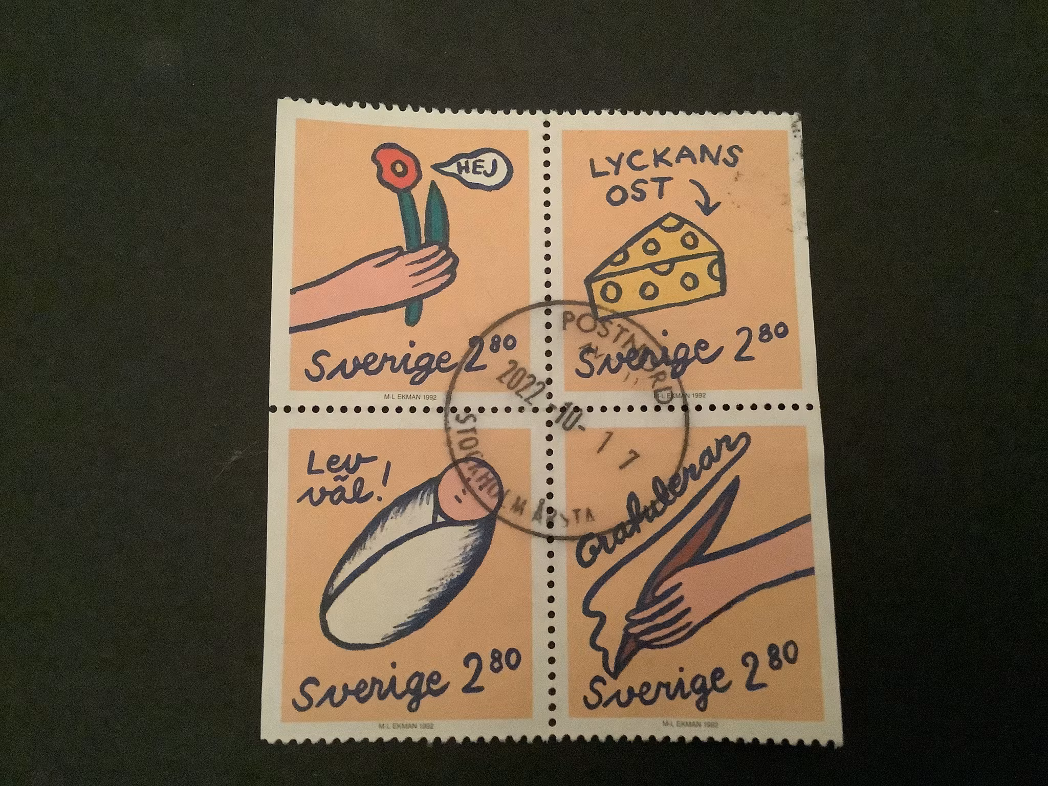 Hälsningsfrimärken I stämplat 4-block, facit nr 1743-1746