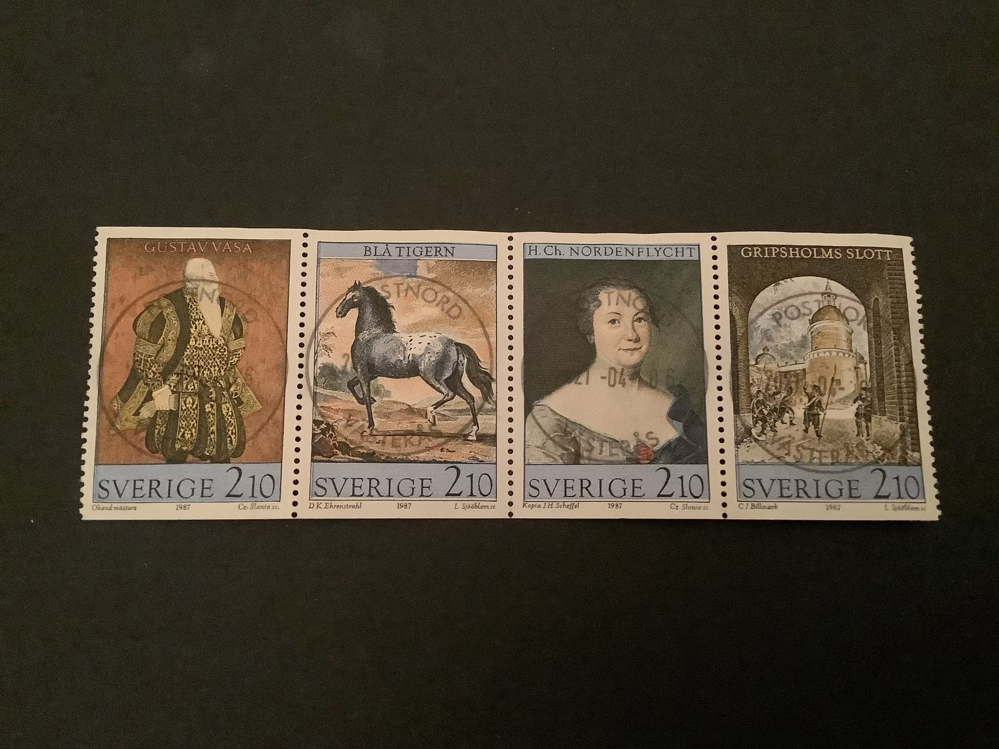 Konst på Gripsholms slott 1987 facit nr 1463-1466 stämplat block