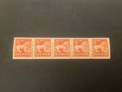 Stående lejon facit nr 142 A postfriskt 5-strip