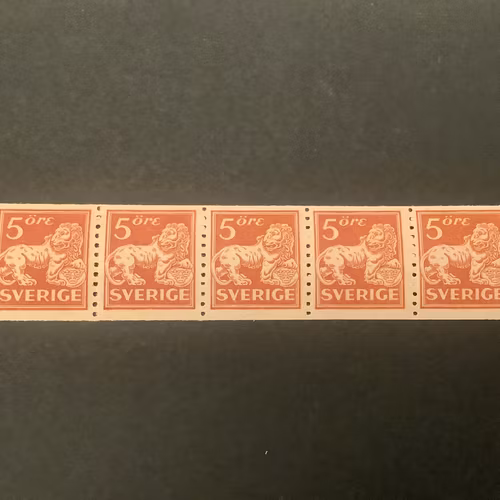 Stående lejon facit nr 142 A postfriskt 5-strip