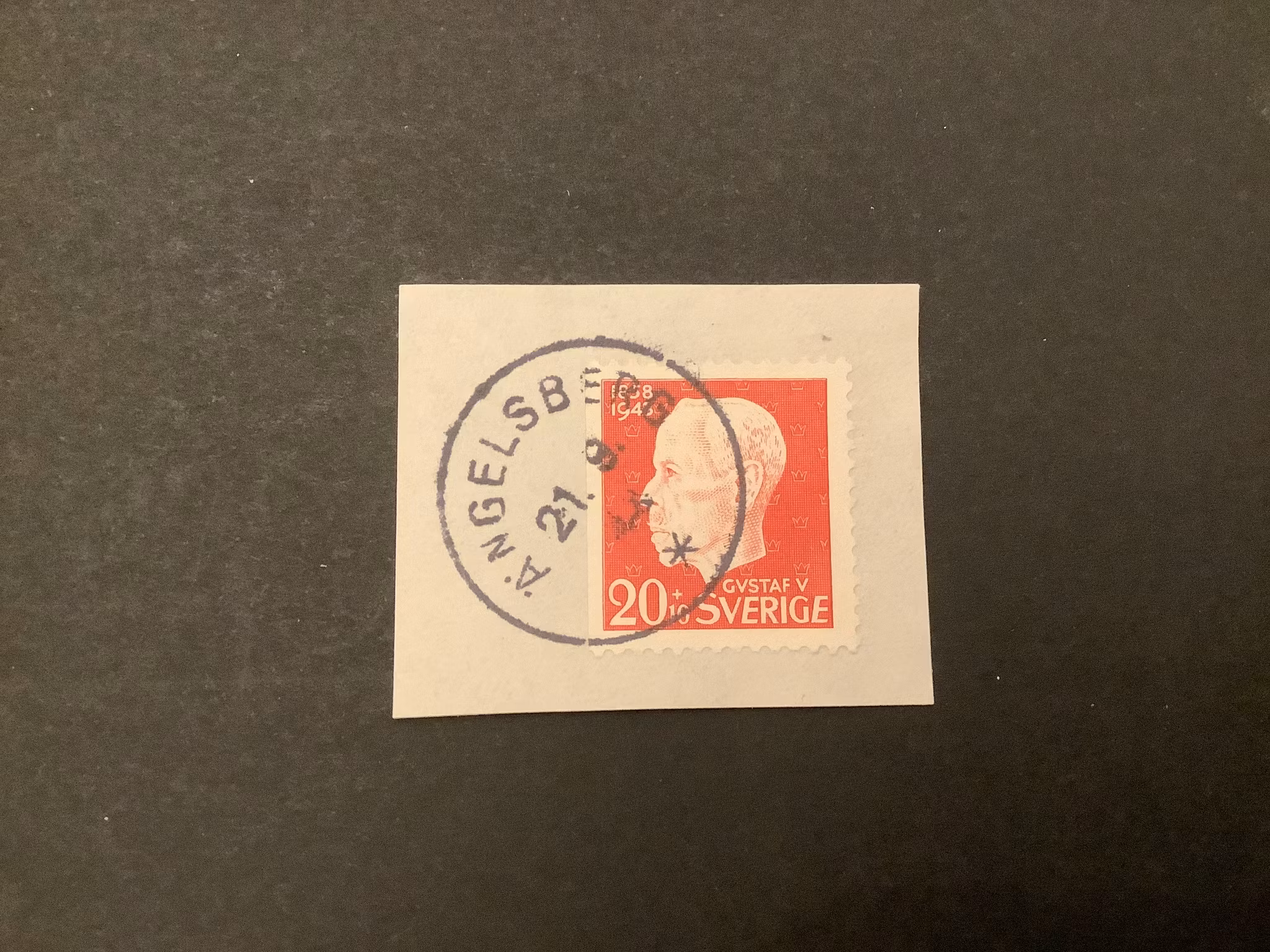 Gustaf V 90 år facit nr 383 B1 praktstämplat på klipp ÄNGELSBERG